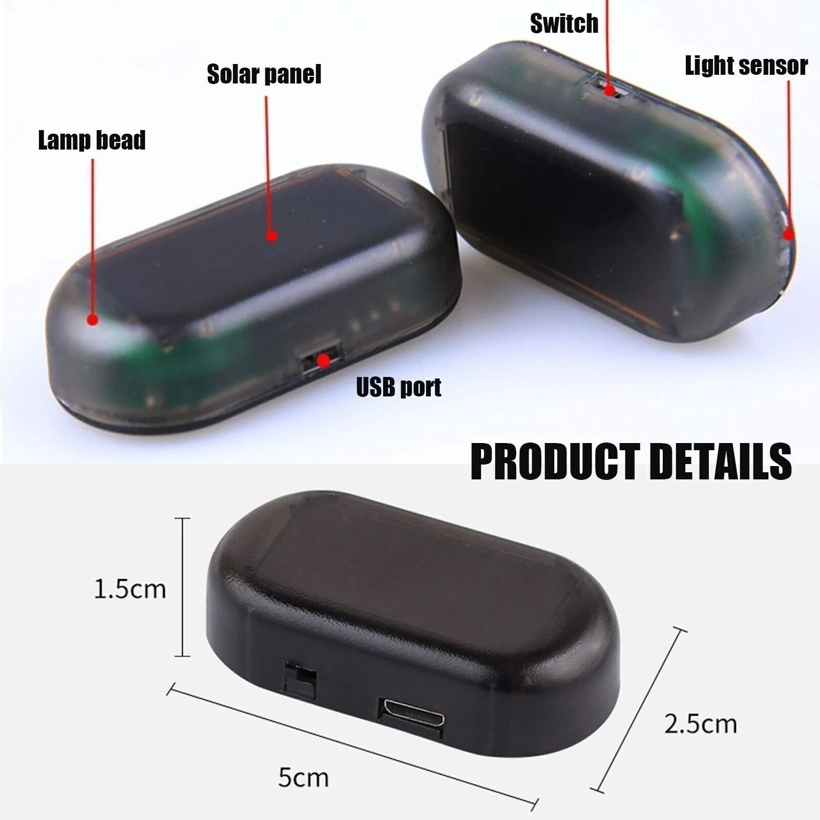 Car Solar Power Anti-Theft LED Flashing Security Light