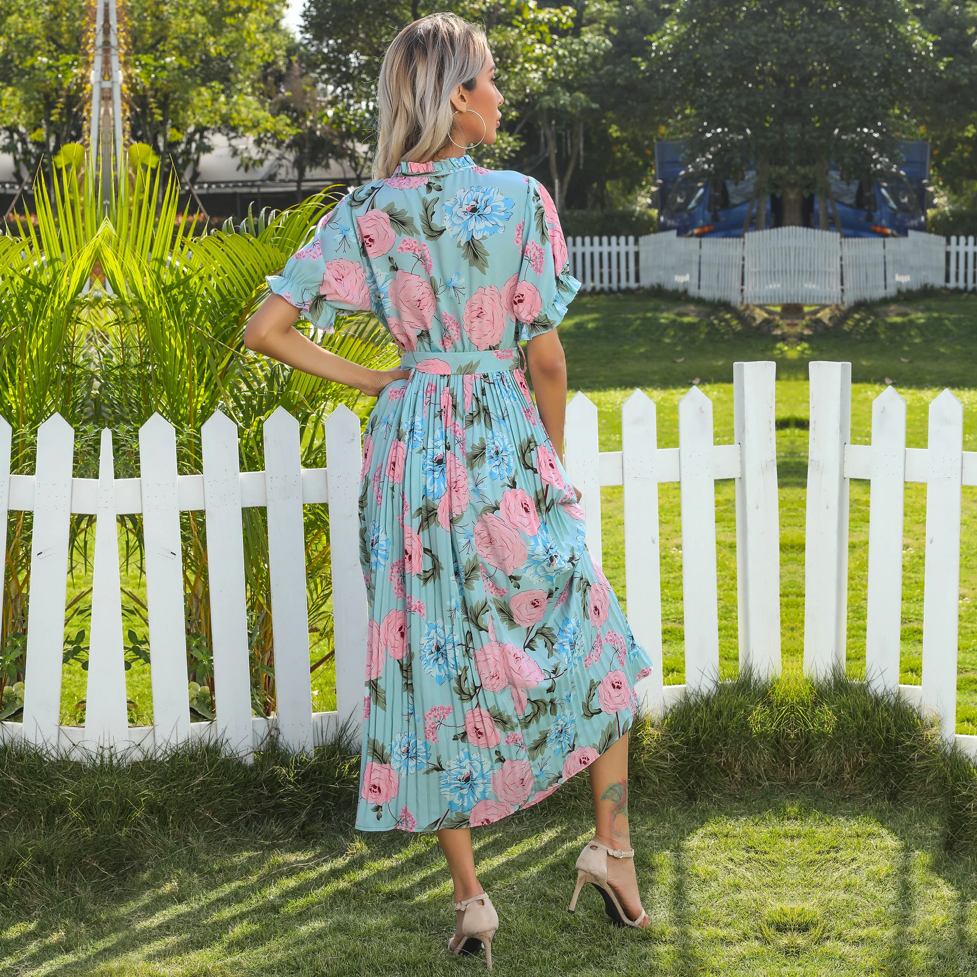 Long skirt ruffled design feeling European and American Sen dress