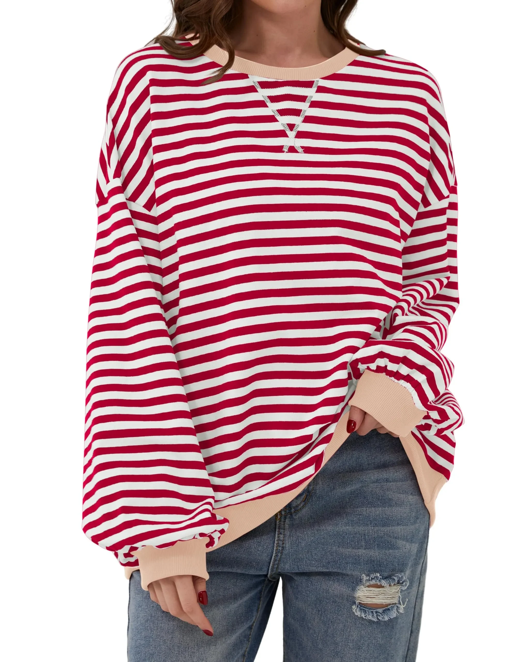 🔥2024 NEW🔥 WOMEN'S OVERSIZED STRIPED LONG SLEEVE PULLOVER (BUY 2 FREE SHIPPING)