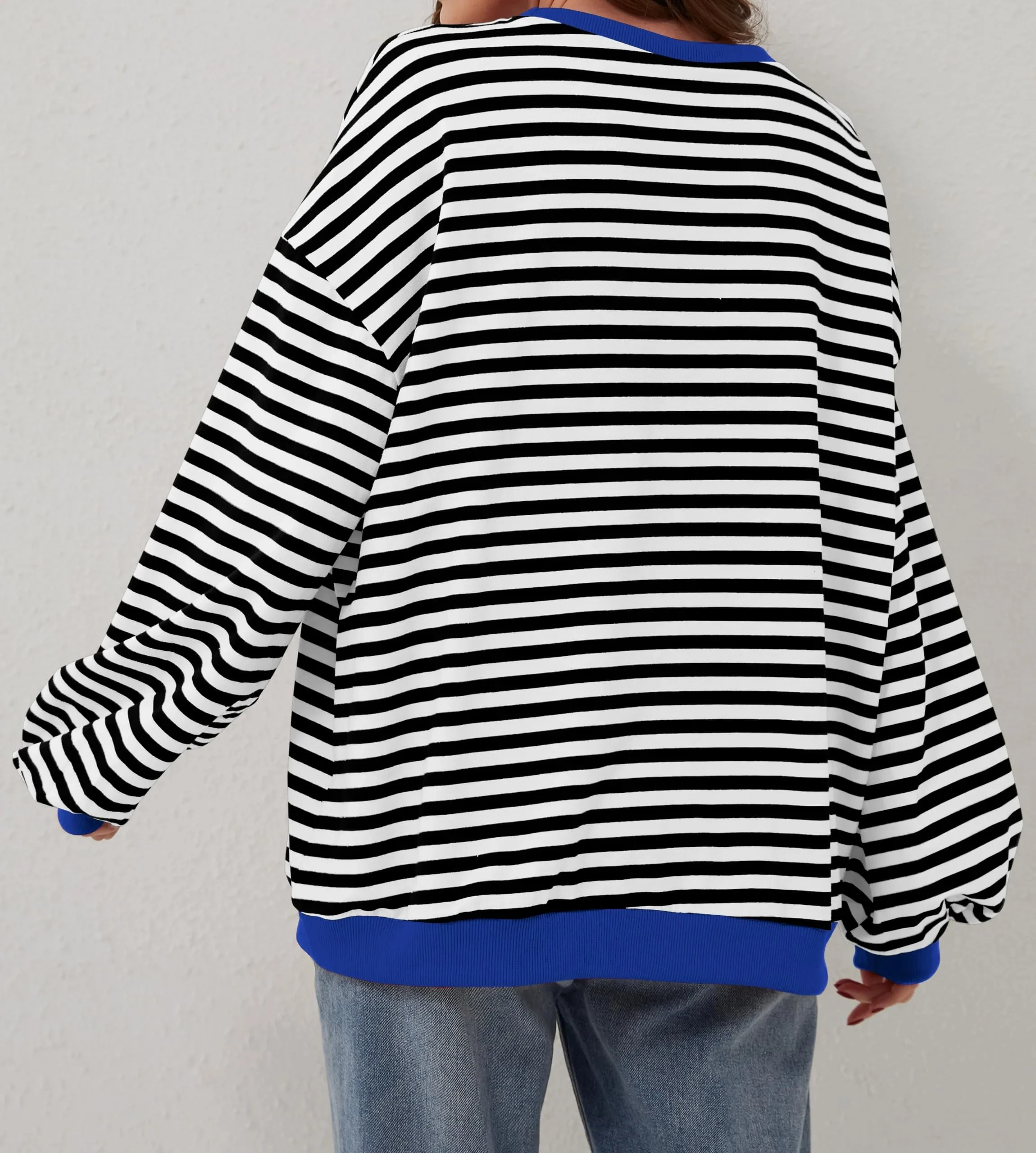 🔥2024 NEW🔥 WOMEN'S OVERSIZED STRIPED LONG SLEEVE PULLOVER (BUY 2 FREE SHIPPING)