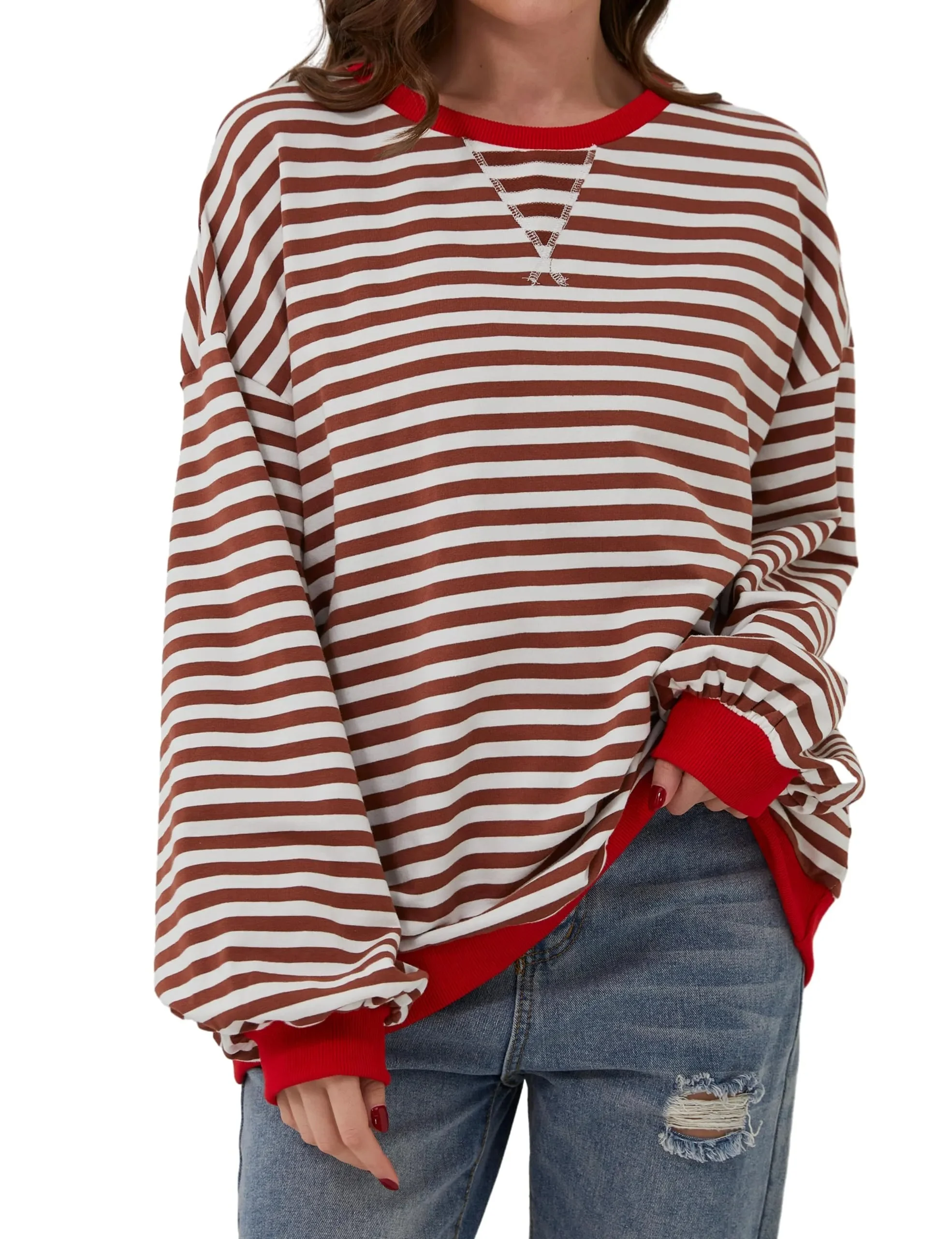 🔥2024 NEW🔥 WOMEN'S OVERSIZED STRIPED LONG SLEEVE PULLOVER (BUY 2 FREE SHIPPING)