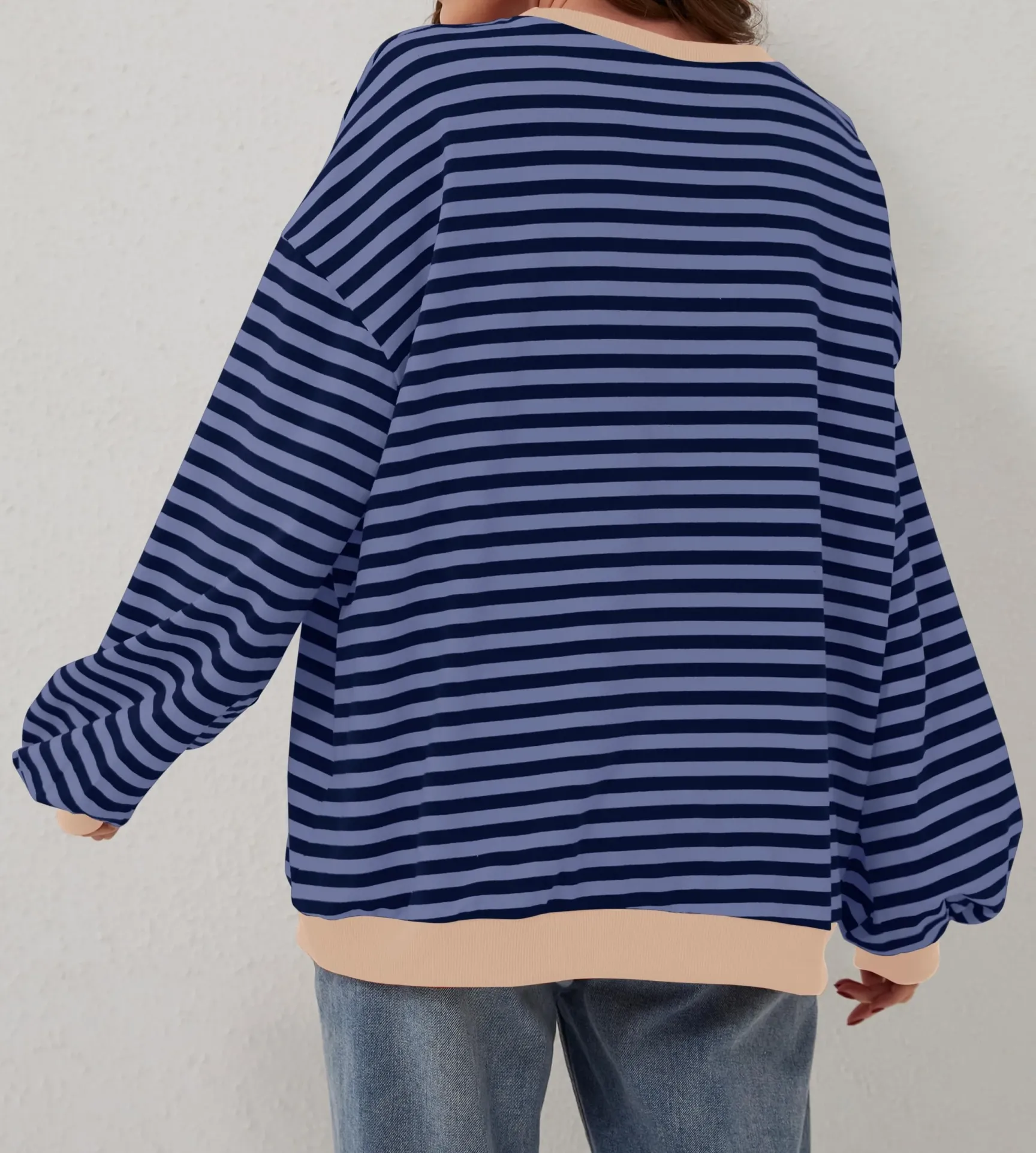🔥2024 NEW🔥 WOMEN'S OVERSIZED STRIPED LONG SLEEVE PULLOVER (BUY 2 FREE SHIPPING)