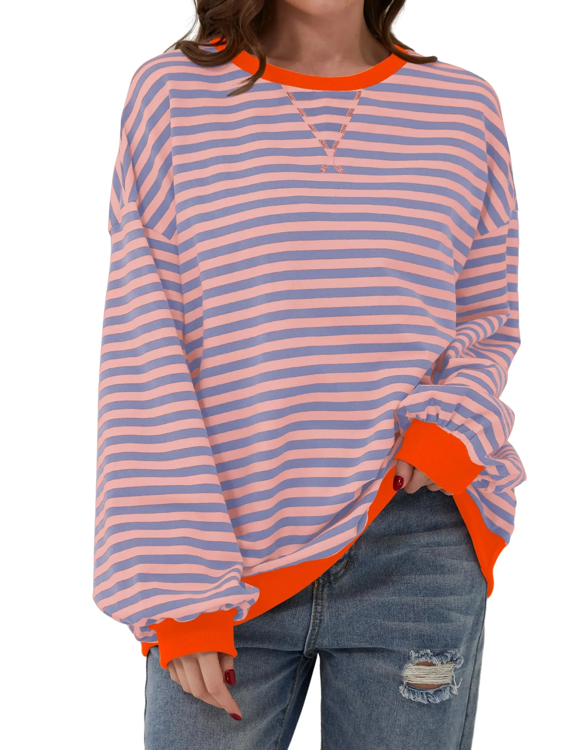 🔥2024 NEW🔥 WOMEN'S OVERSIZED STRIPED LONG SLEEVE PULLOVER (BUY 2 FREE SHIPPING)