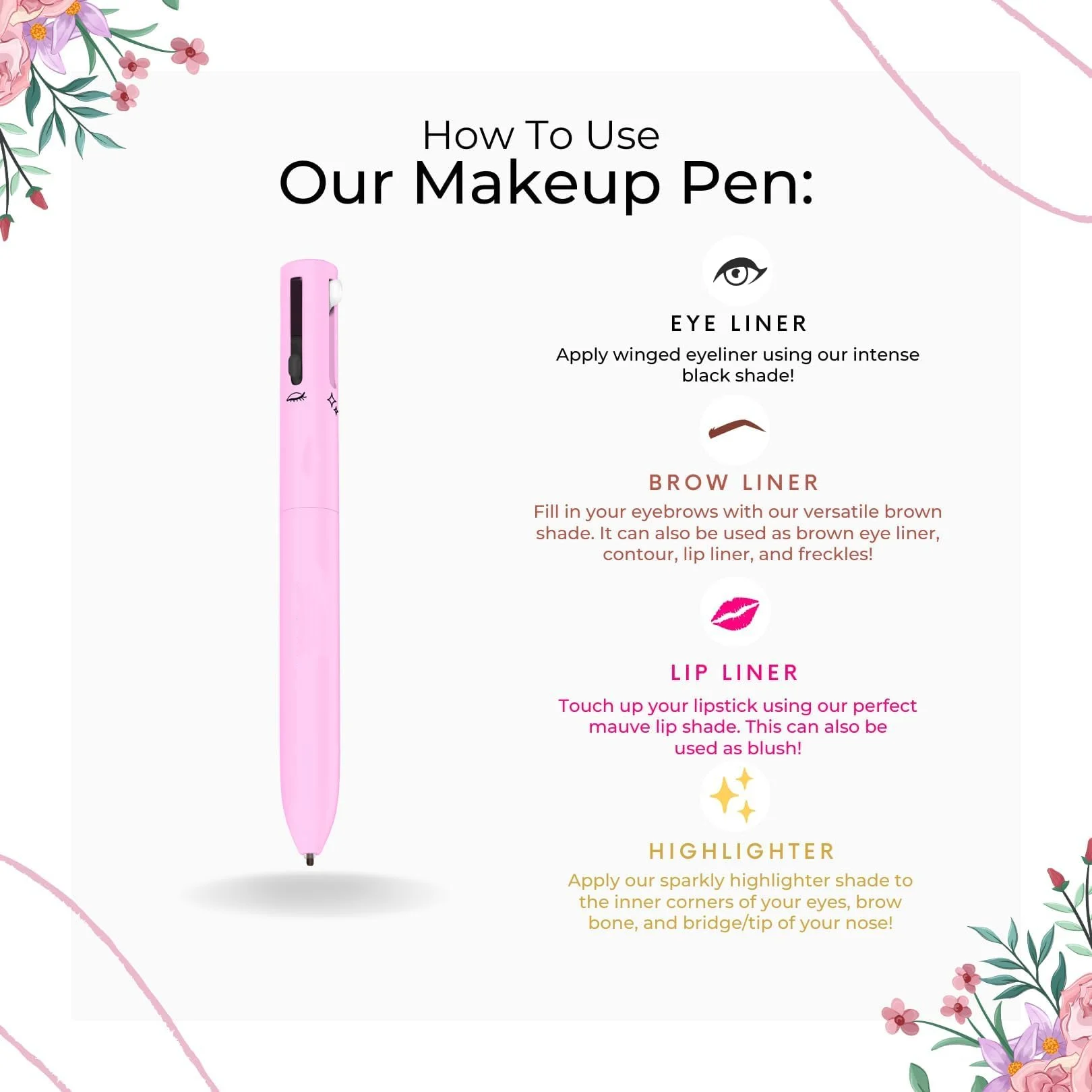 4-in-1 Makeup Pen (Eye Liner, Brow Liner, Lip Liner, & Highlighter)