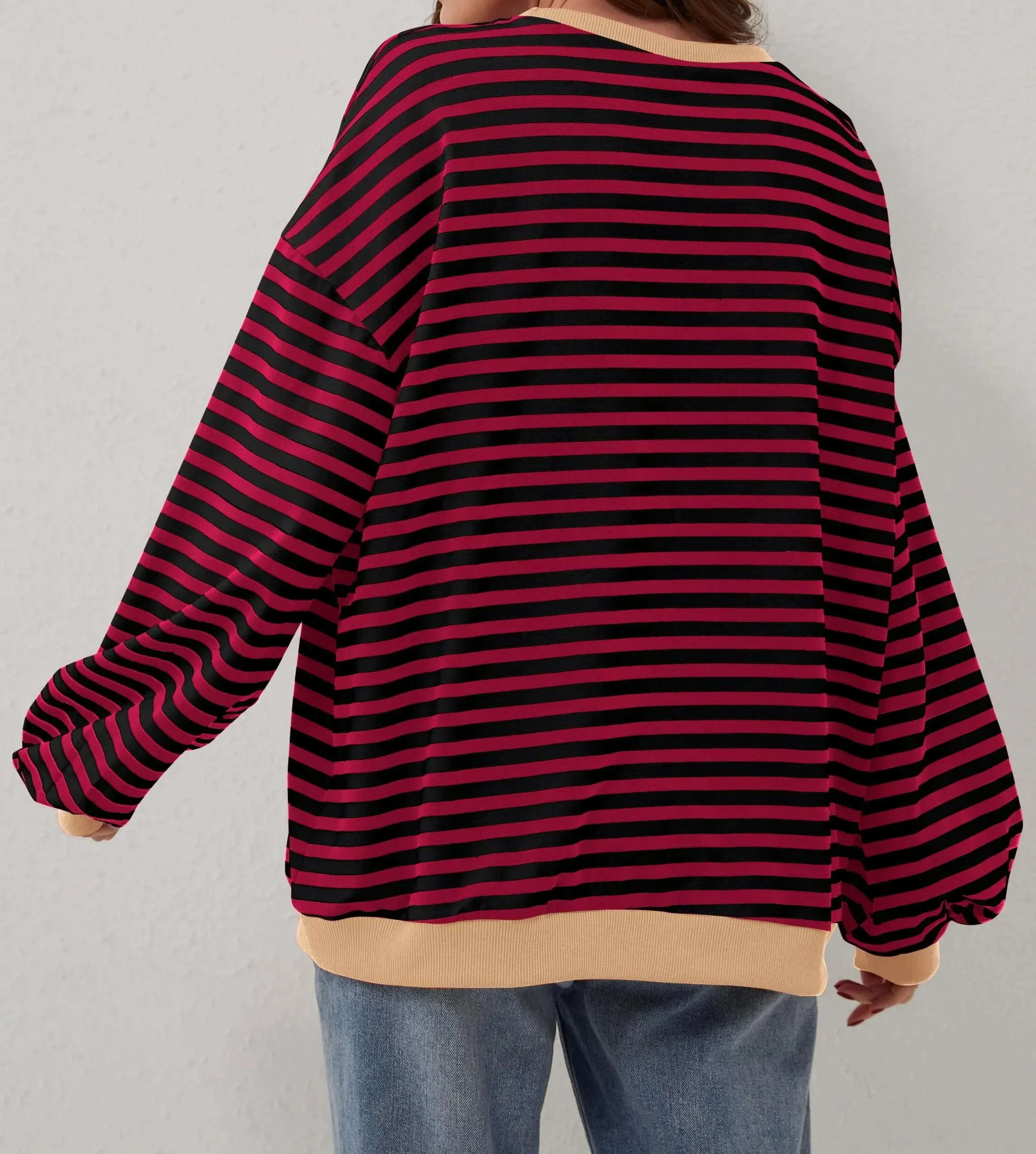🔥2024 NEW🔥 WOMEN'S OVERSIZED STRIPED LONG SLEEVE PULLOVER (BUY 2 FREE SHIPPING)