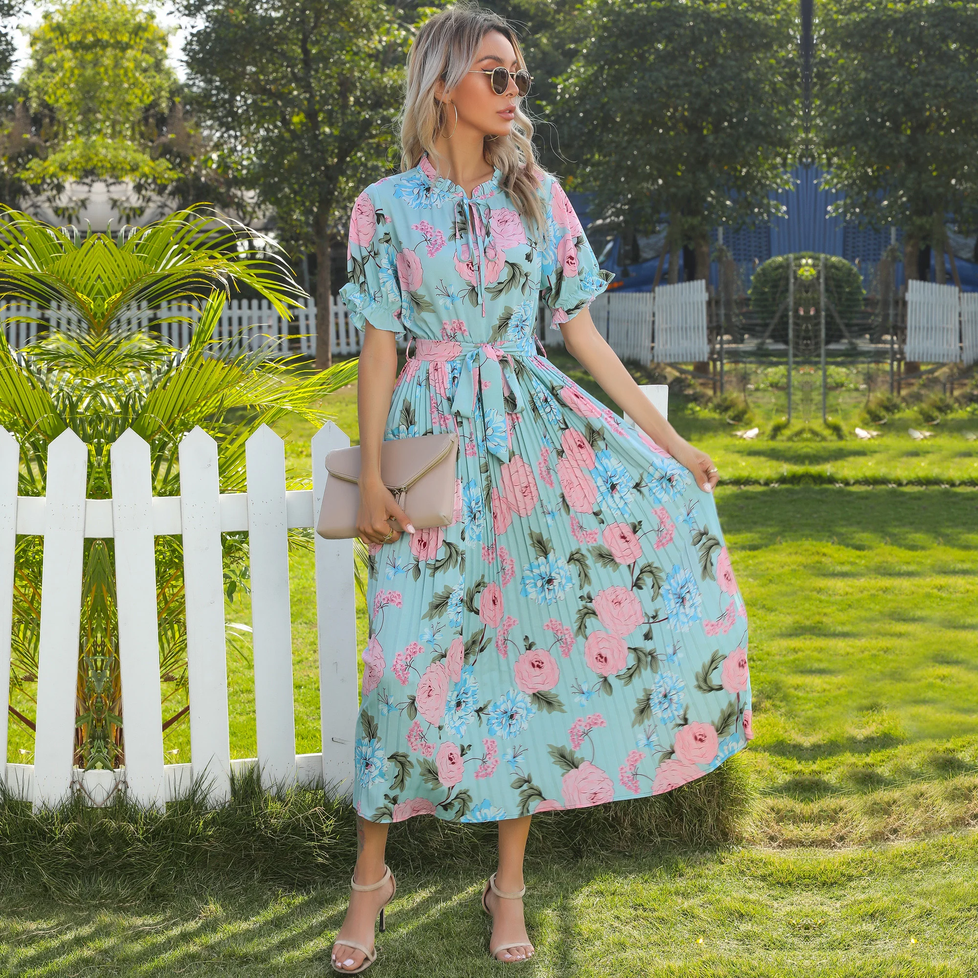 Long skirt ruffled design feeling European and American Sen dress