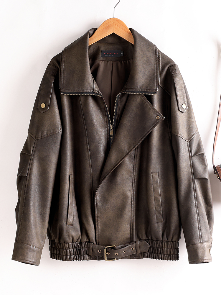 Classic Brown Leather Jacket for Elegant Women