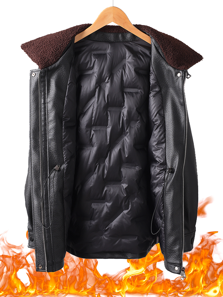 Elegant Shearling Collar Leather Coat for Mature Women