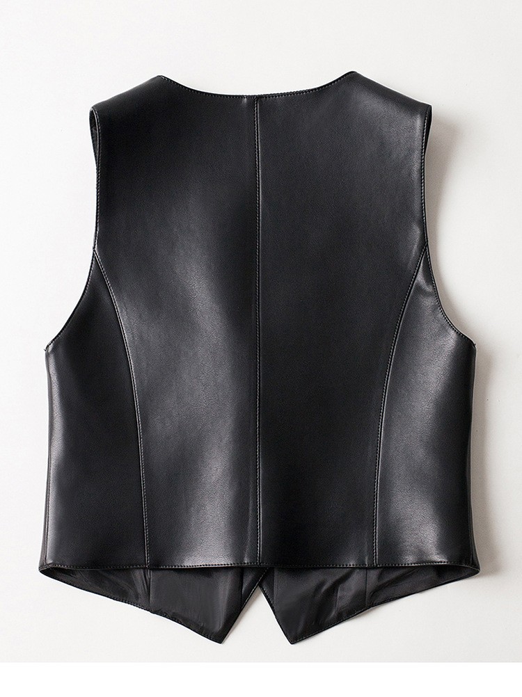 Elegant V-Neck Leather Vest for Mature Women