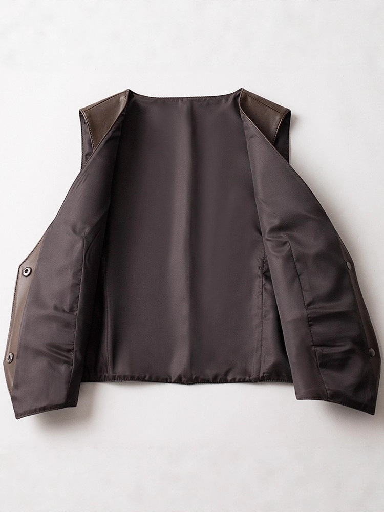 Timeless V-Neck Leather Vest in Rich Brown