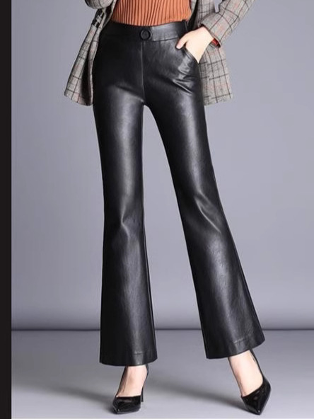 High-Waisted Bootcut Leather Pants – Elegant Black