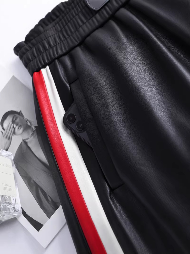 Elastic Waist Faux Leather Shorts with Side Stripes