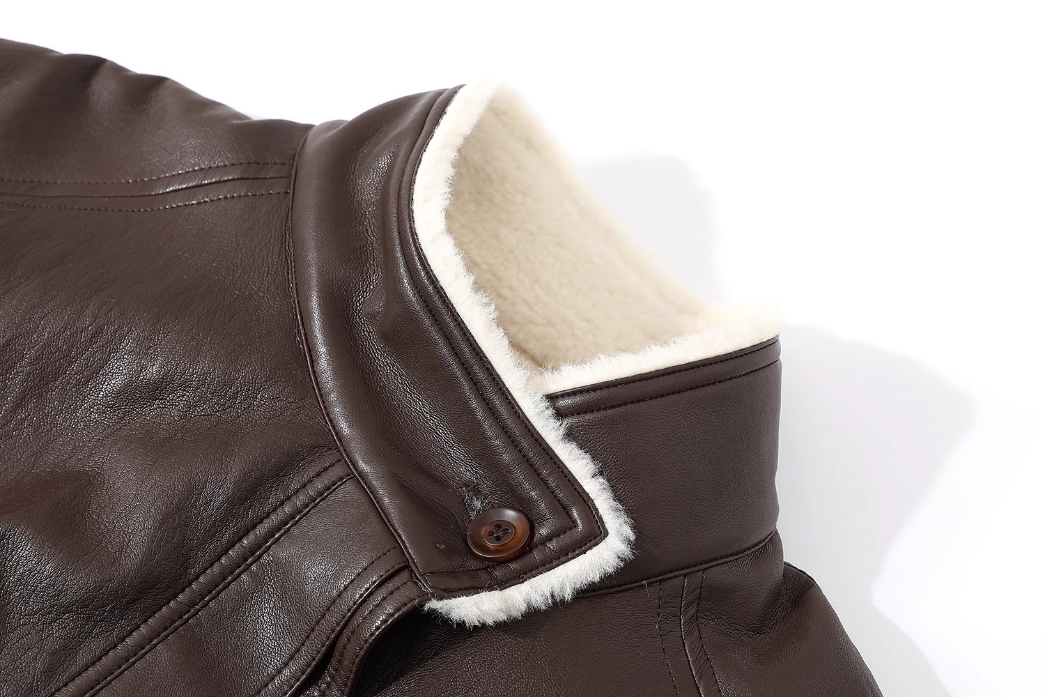 Vintage Faux Leather Shearling Tie Detail Jacket