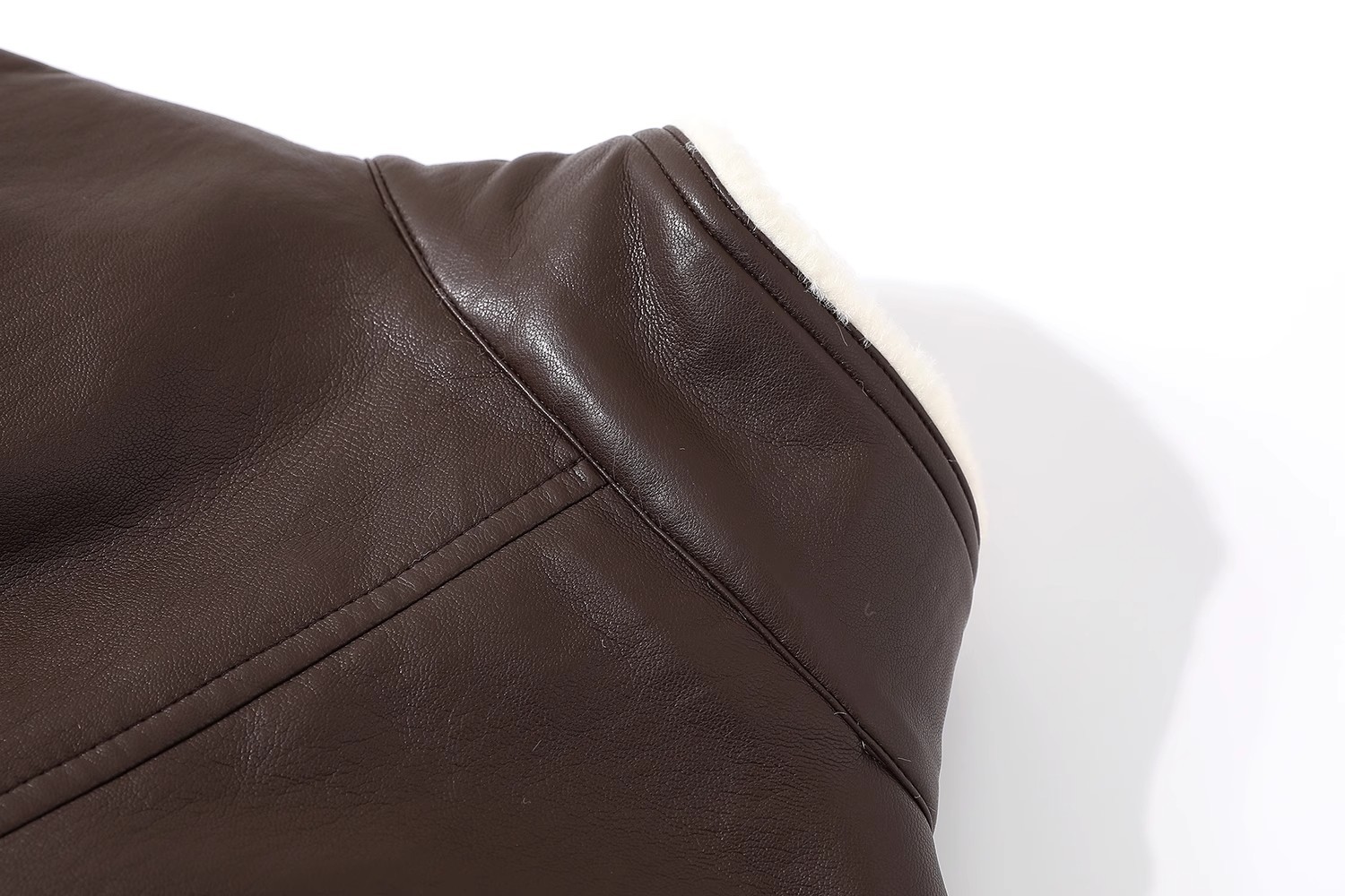 Vintage Faux Leather Shearling Tie Detail Jacket