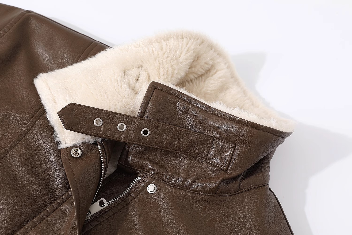 Faux Leather Shearling-Lined Jacket