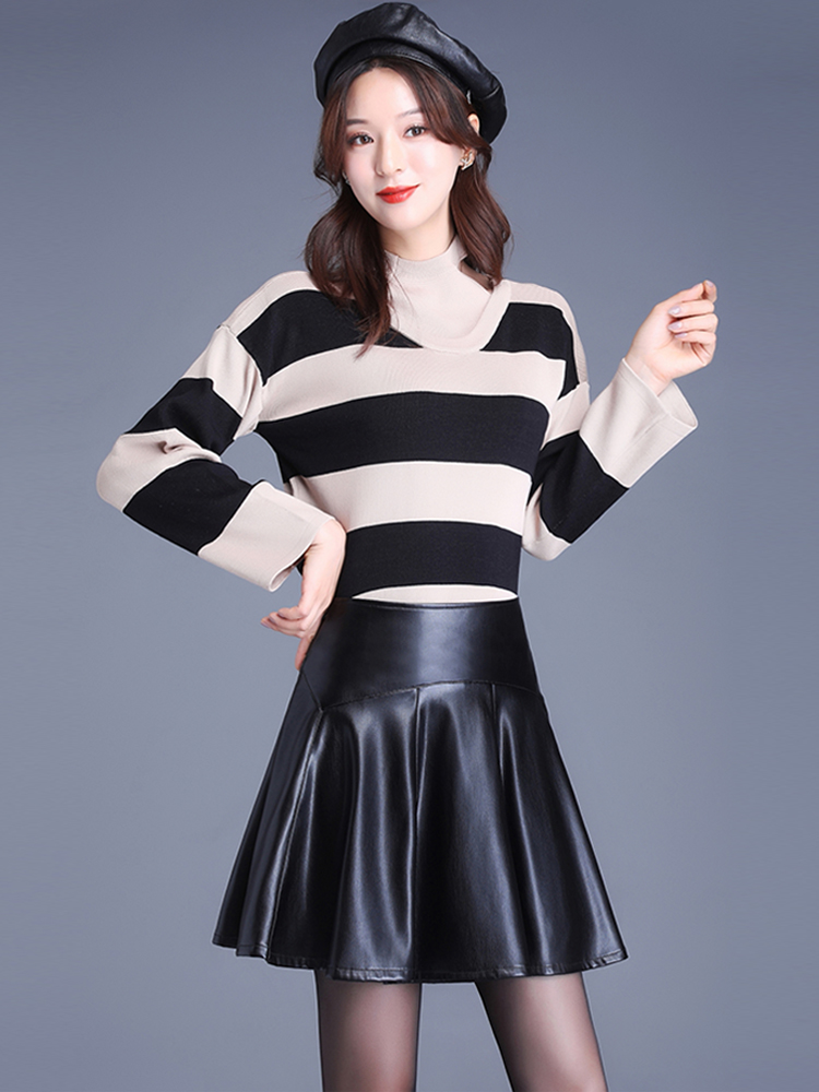 High-Waist Faux Leather A-Line Skirt