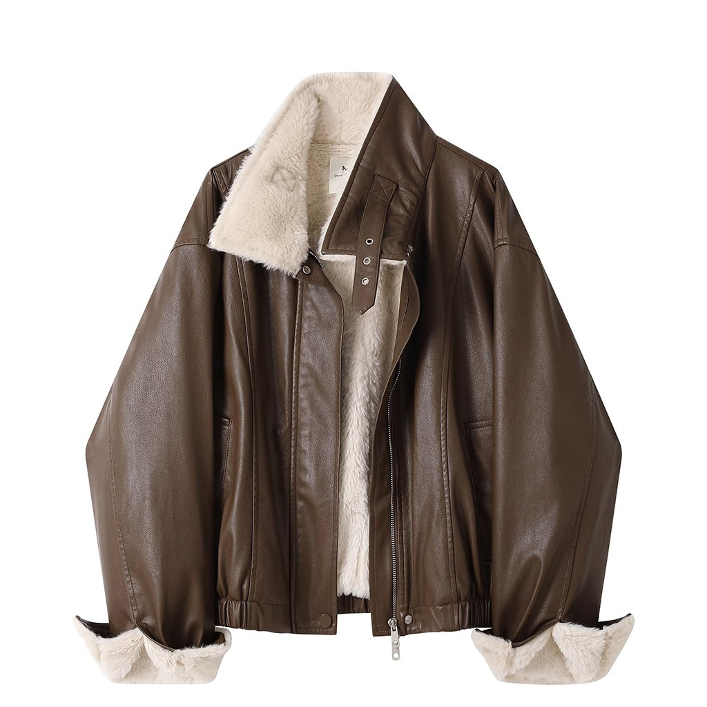 Faux Leather Shearling-Lined Jacket