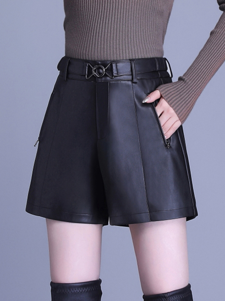 High-Waist Faux Leather Belted Shorts