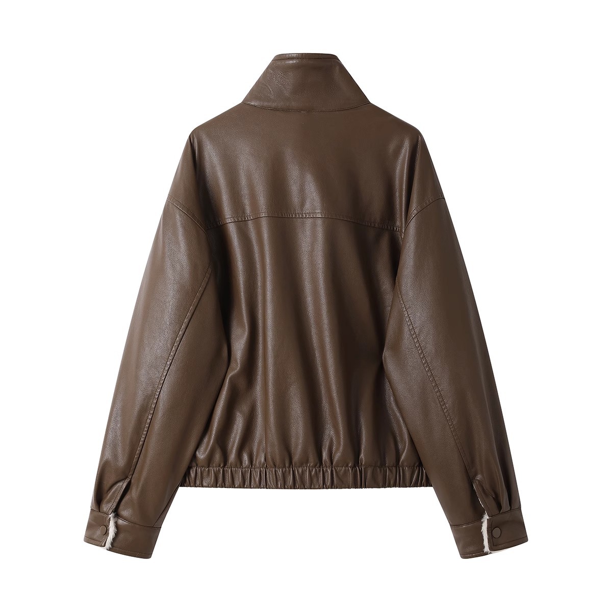 Faux Leather Shearling-Lined Jacket