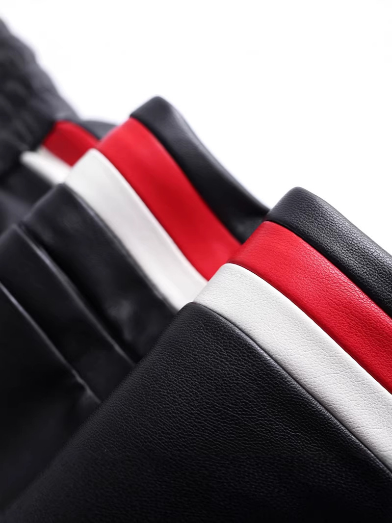 Elastic Waist Faux Leather Shorts with Side Stripes