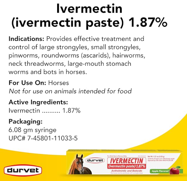 Ivermectin Paste Dewormer - 6.08g dose @ 1.87%-Apple Flavored, 3 Count