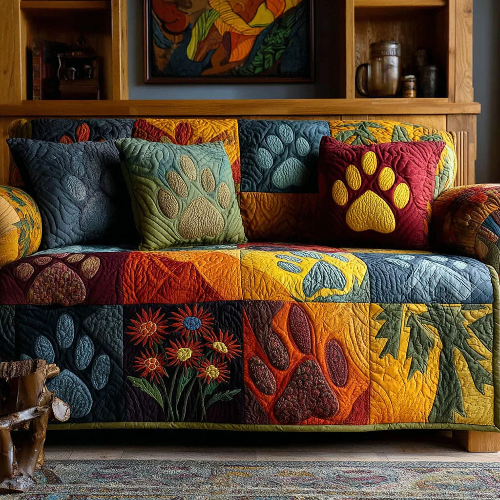 Paw Quilted Sofa Cover NCU0VT363