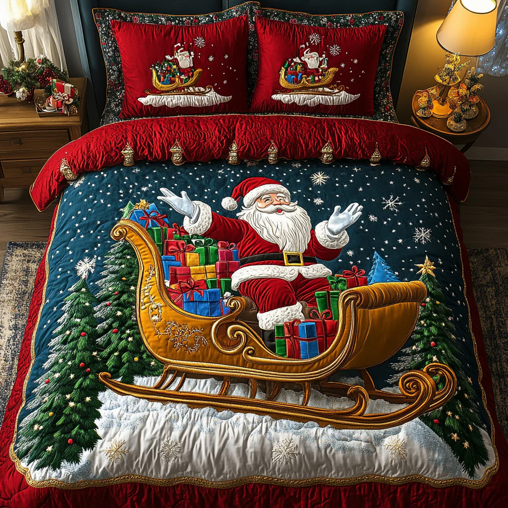 Santa 3-Piece Quilted Bedding Set NCU0VT297