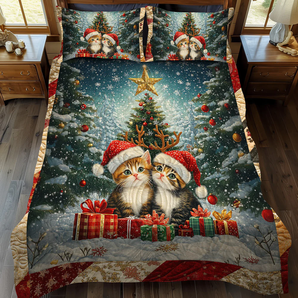Purrfect Christmas Cats 3-Piece Quilted Bedding Set NCU0TL1763