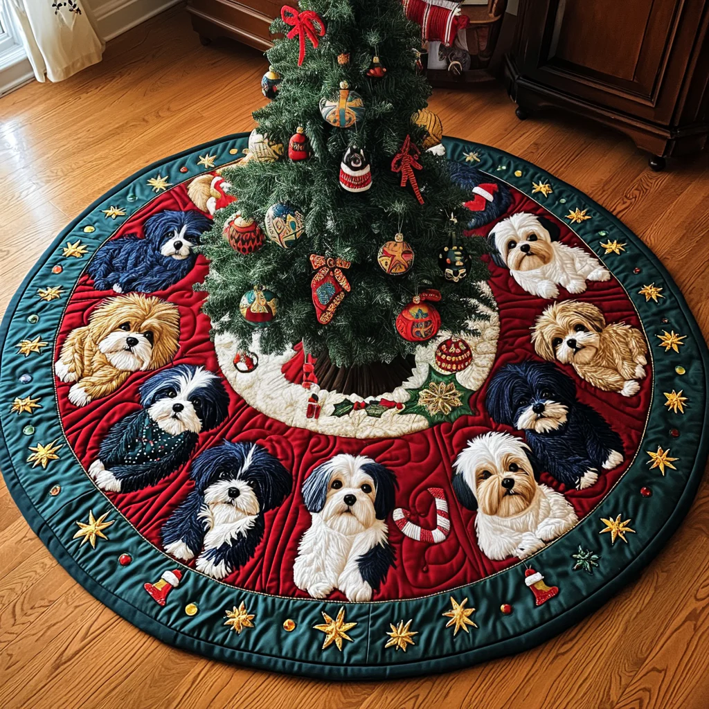 Shih Tzu Christmas Quilted Tree Skirt NCU0VT60