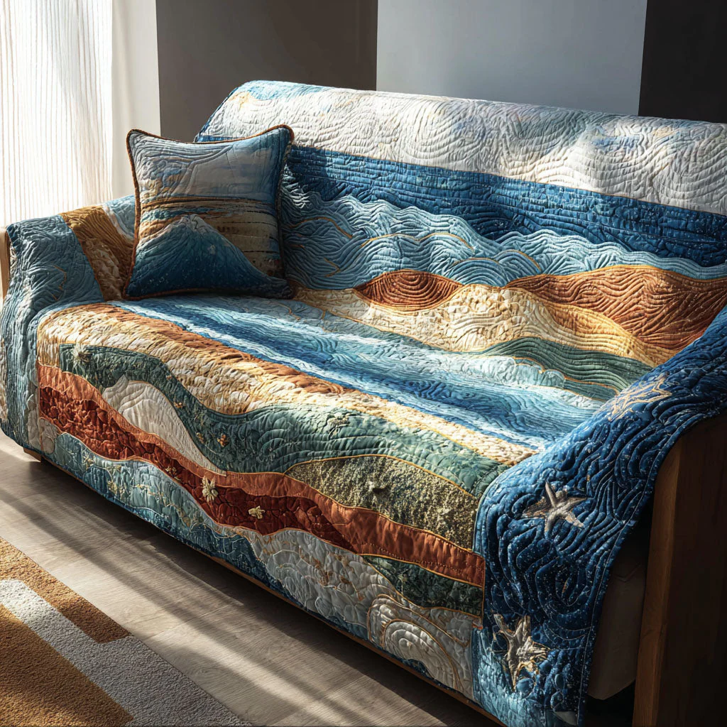 Coastal Quilted Sofa Cover NCU0VT362