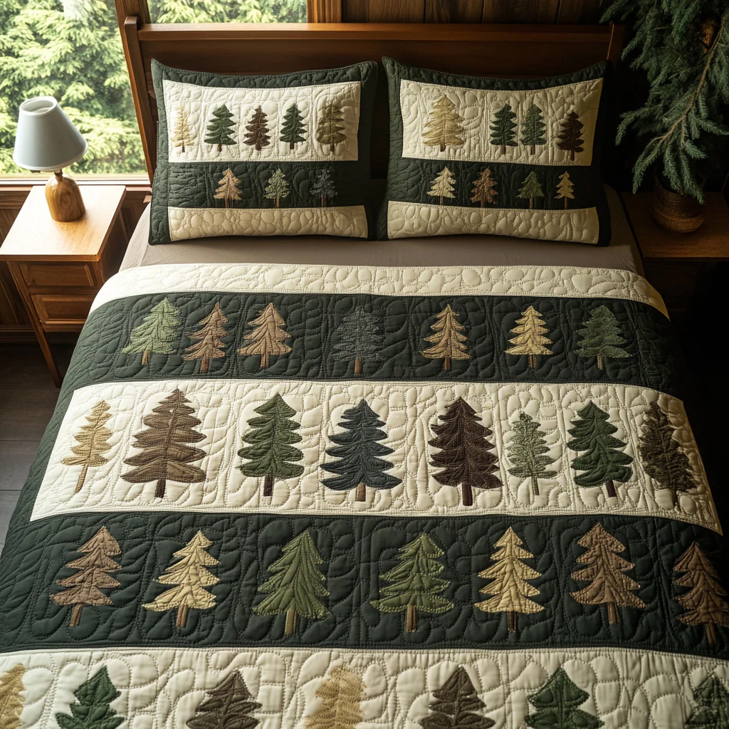 Christmas Tree 3-Piece Quilted Bedding Set NCU0VT341