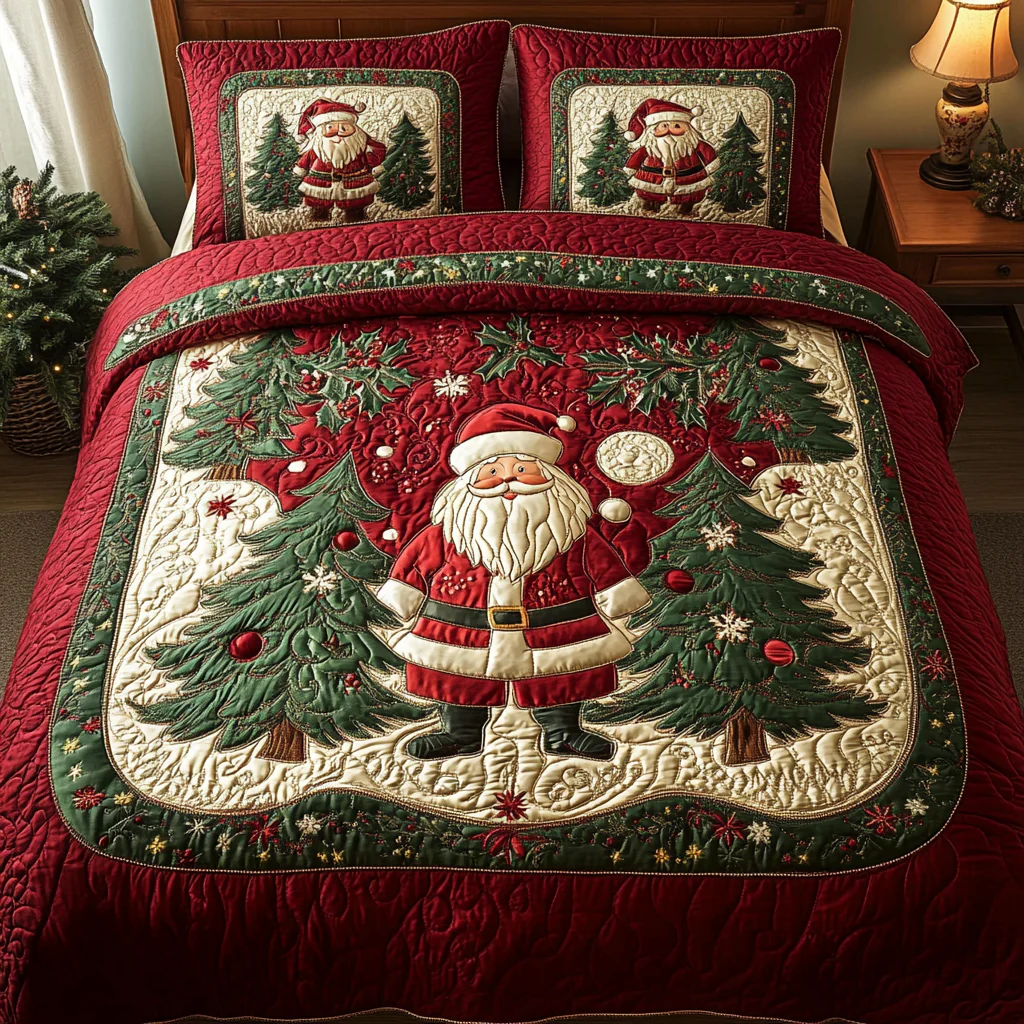 Santa 3-Piece Quilted Bedding Set NCU0VT297