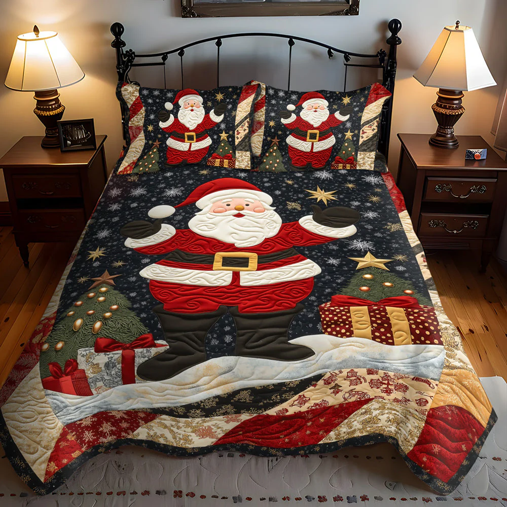 Santa Christmas 3-Piece Quilted Bedding Set NCU0TL1776