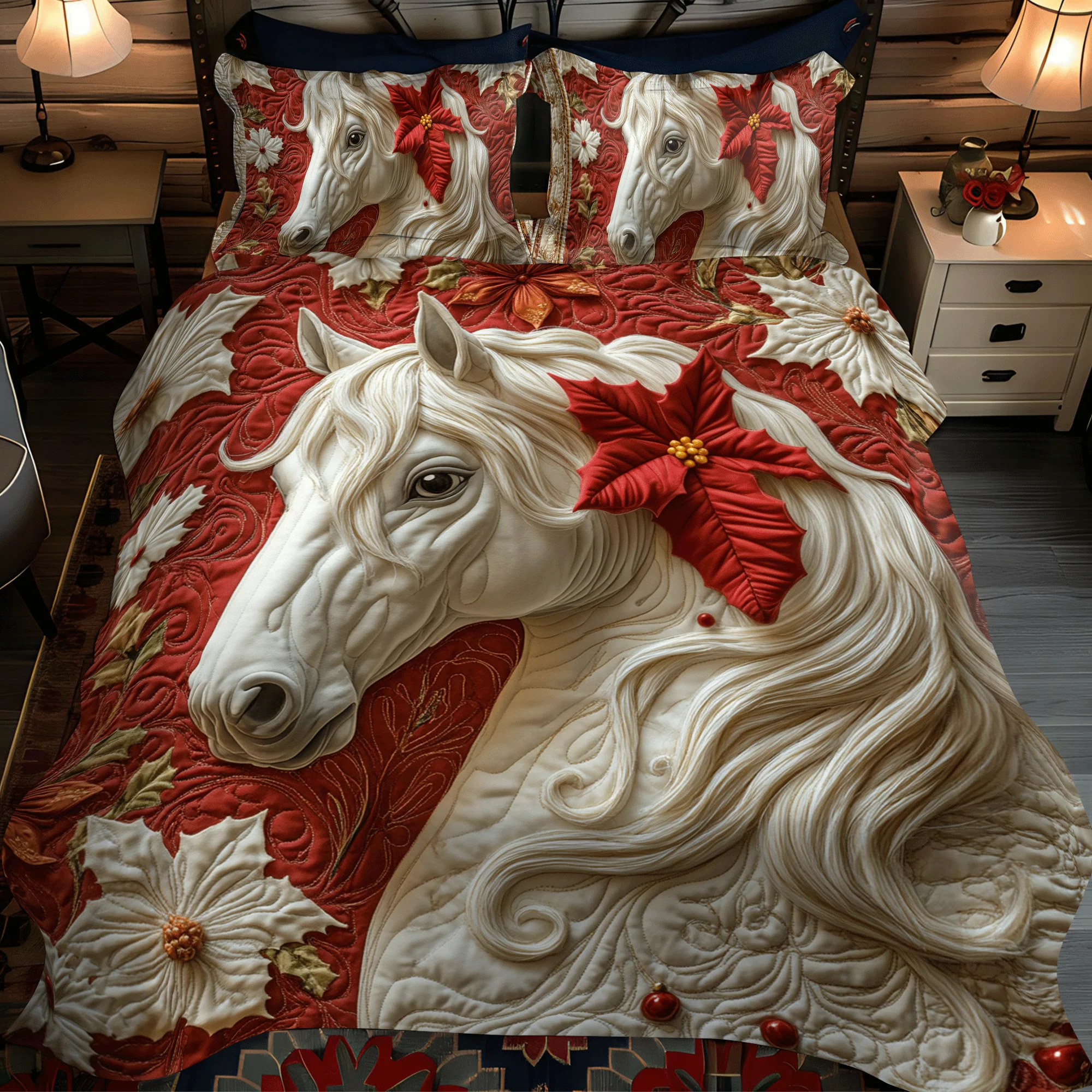 Blooming Horse 3-Piece Quilted Bedding Set NCU0DV1138