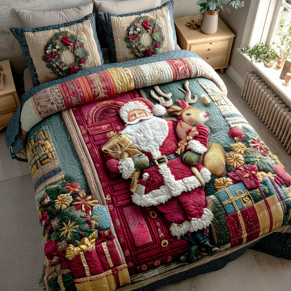 Santa Warm Welcome 3-Piece Quilted Bedding Set NCU0TD1544