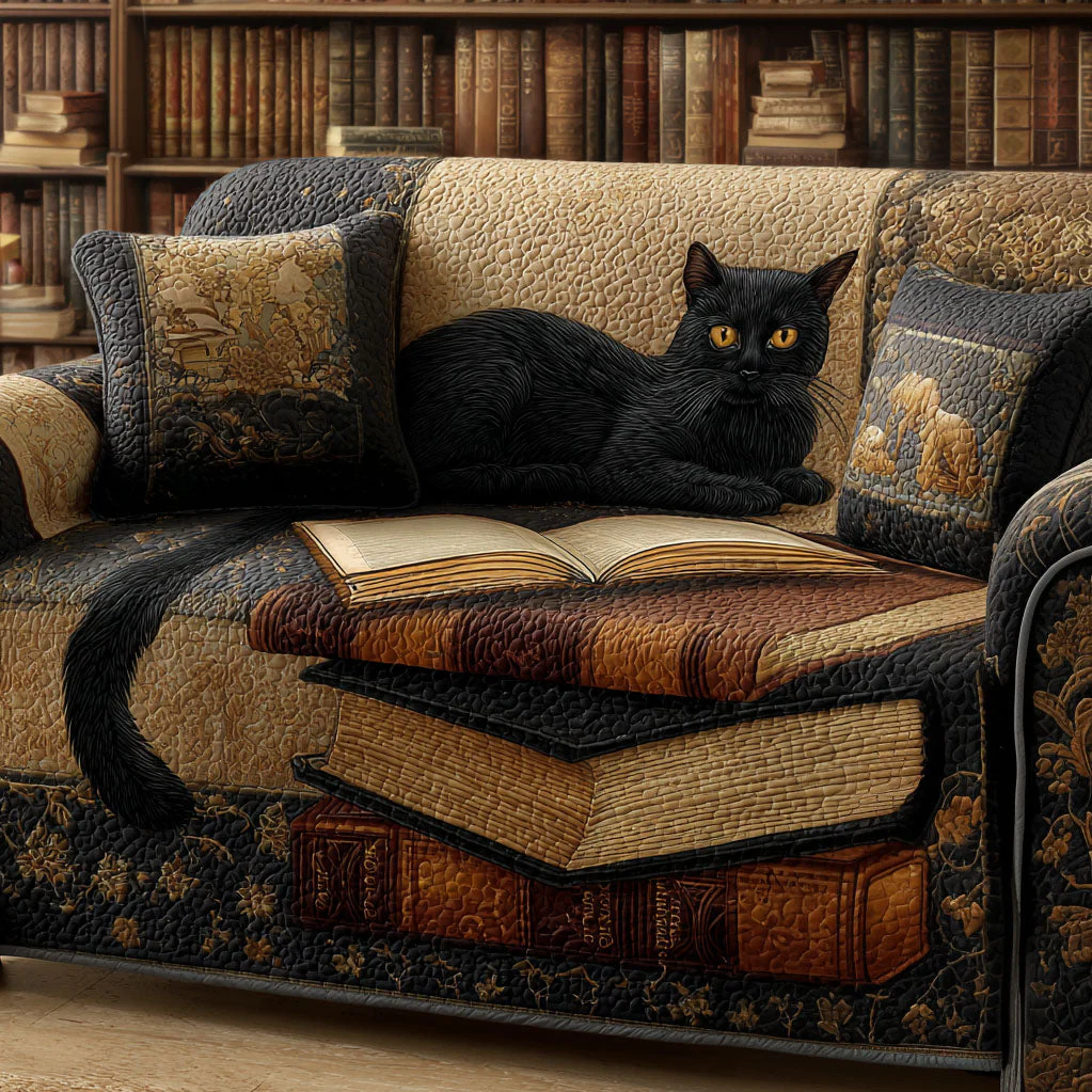 Reading Cat Quilted Sofa Cover NCU0VT355