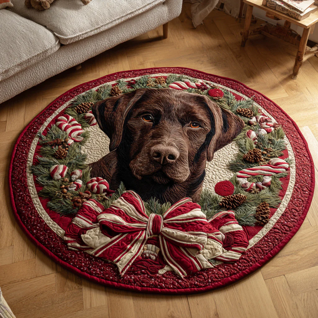 Christmas Dog Wreath Quilted Round Mat NCU0VT276