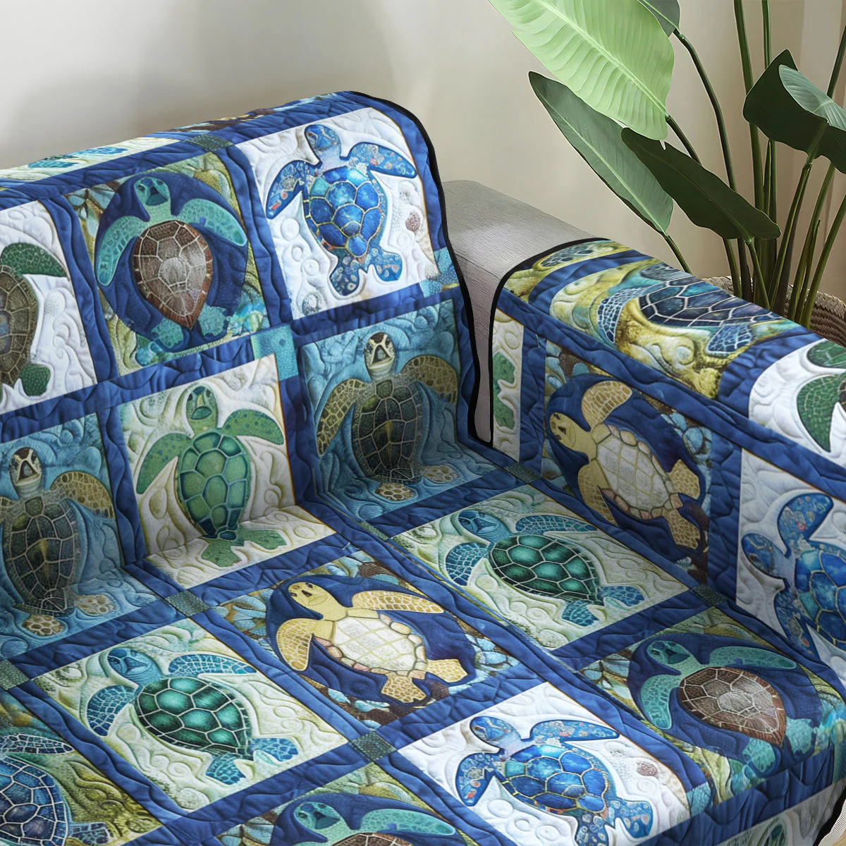 Coastal Quilted Sofa Cover NCU0VT362