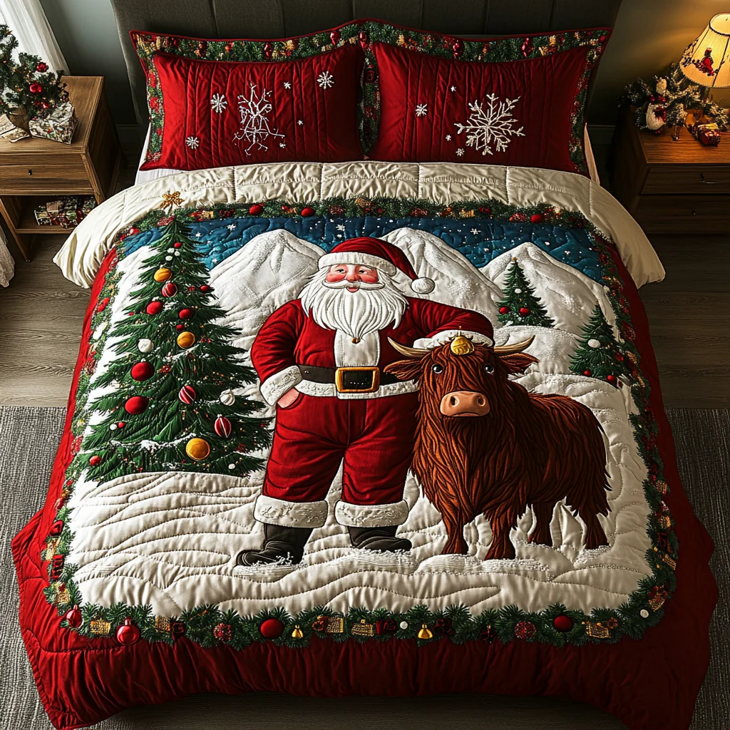 Santa 3-Piece Quilted Bedding Set NCU0VT297