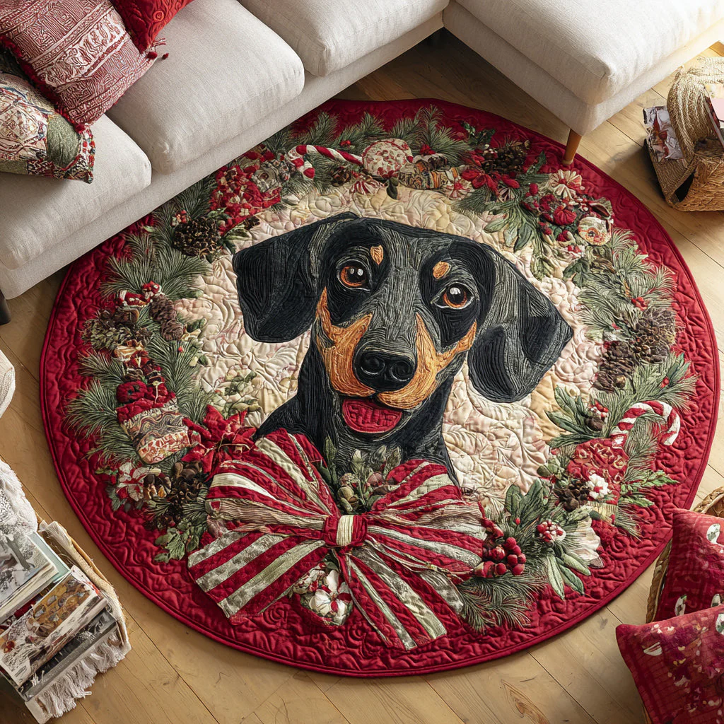 Christmas Dog Wreath Quilted Round Mat NCU0VT276