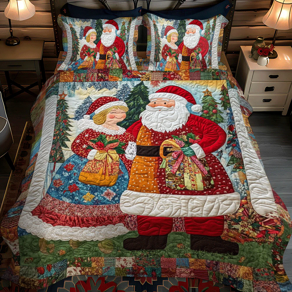 Cozy Christmas Santa 3-Piece Quilted Bedding Set NCU0PD745