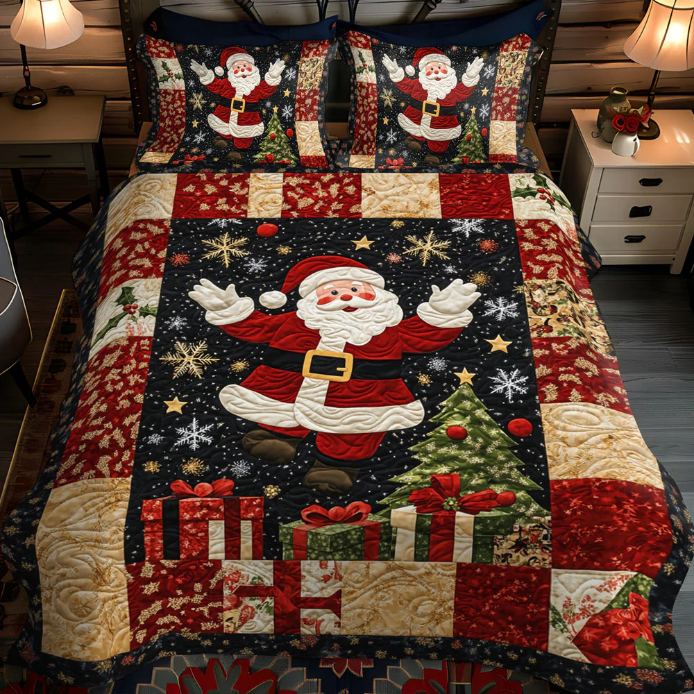 Santa Holiday Cheer 3-Piece Quilted Bedding Set NCU0TL1777