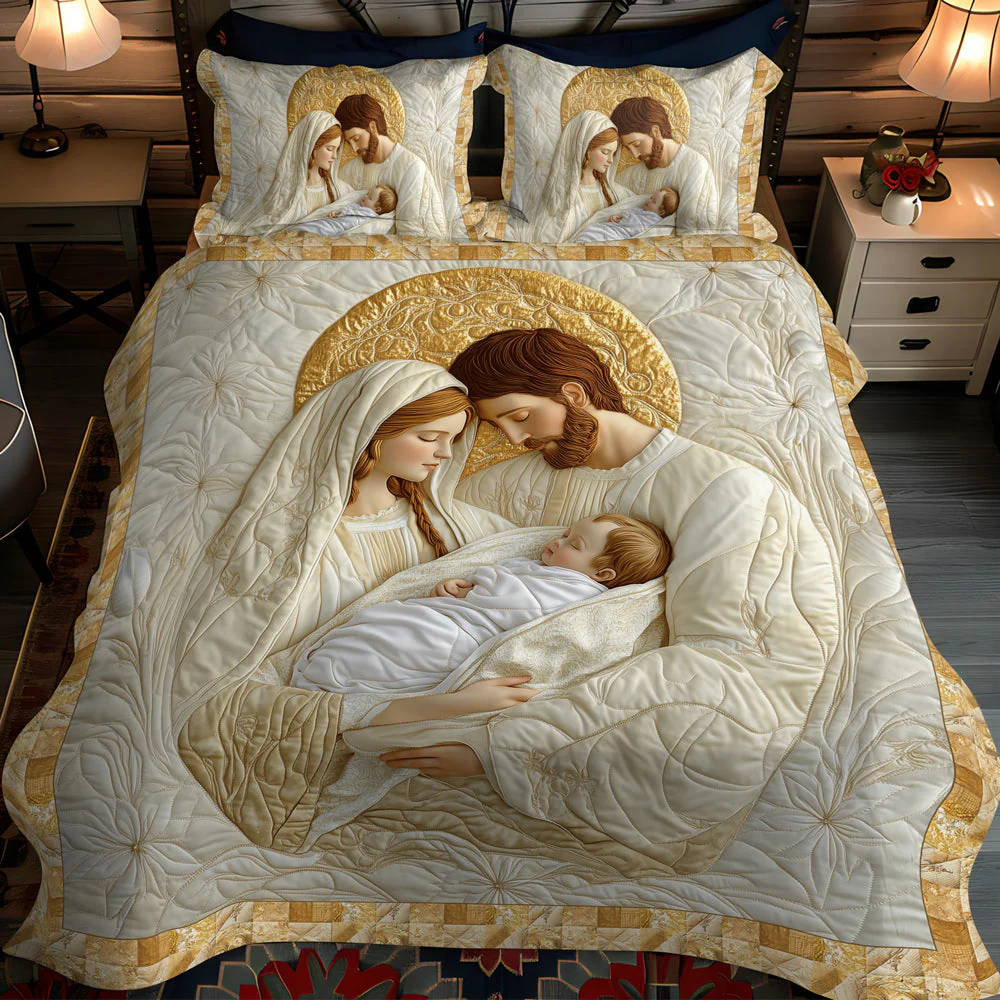 Joyous Nativity Scene 3-Piece Quilted Bedding Set NCU0TL1747