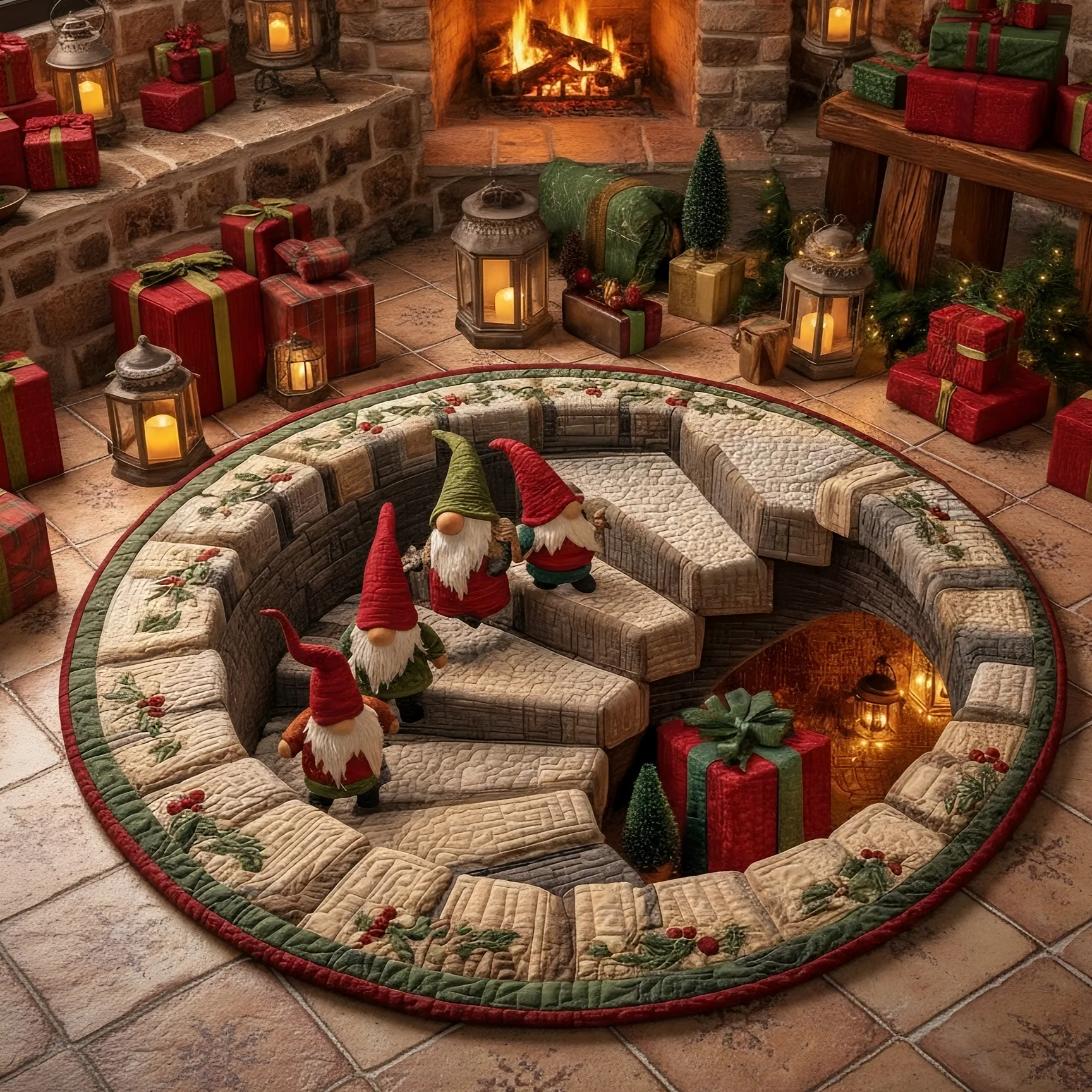 Gnome Stairs Quilted Round Mat NCU0XD1118