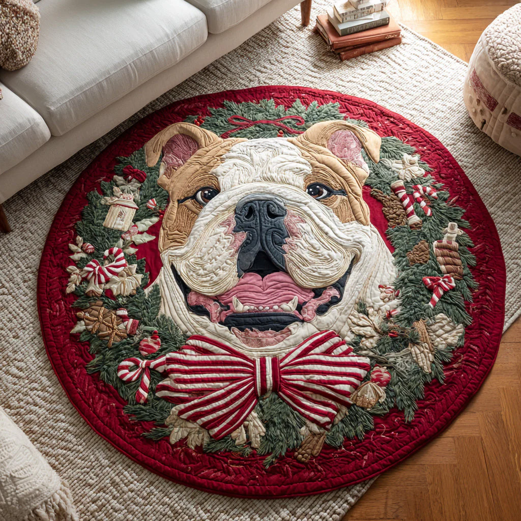 Christmas Dog Wreath Quilted Round Mat NCU0VT276