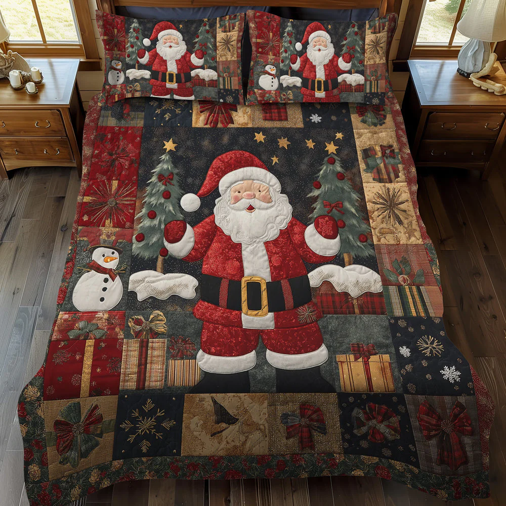 Classic Santa Charm 3-Piece Quilted Bedding Set NCU0TL1778