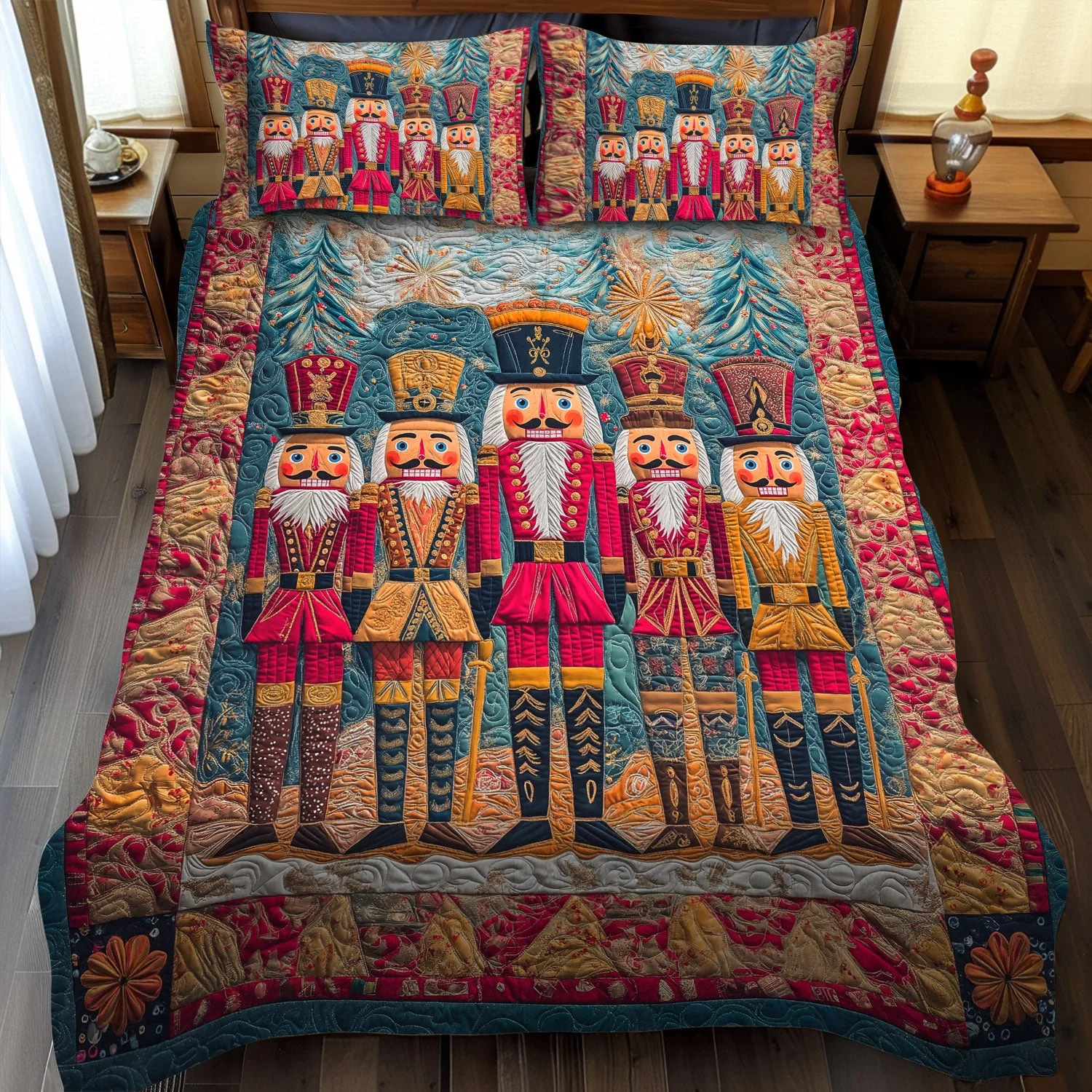 Nostalgic Nutcracker 3-Piece Quilted Bedding Set NCU0TL1594