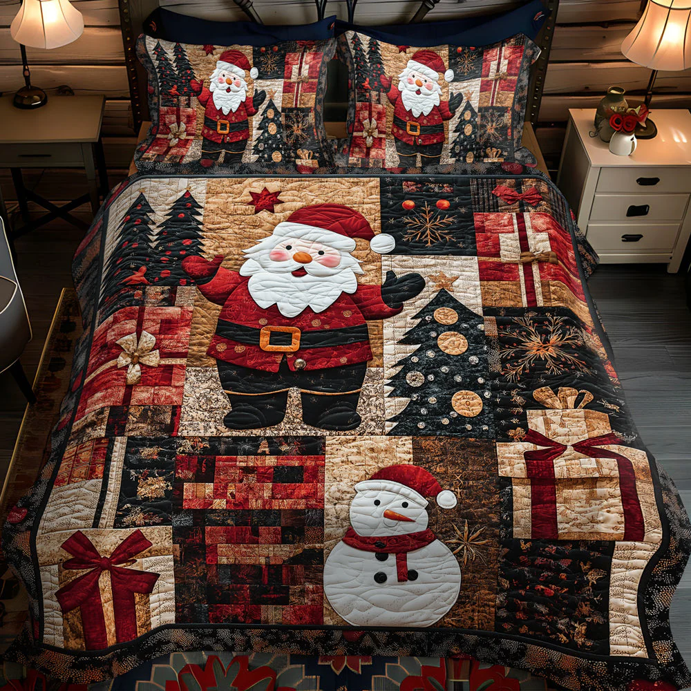 Santa Festive 3-Piece Quilted Bedding Set NCU0TL1772