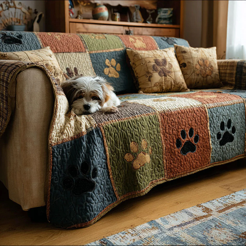 Paw Quilted Sofa Cover NCU0VT363