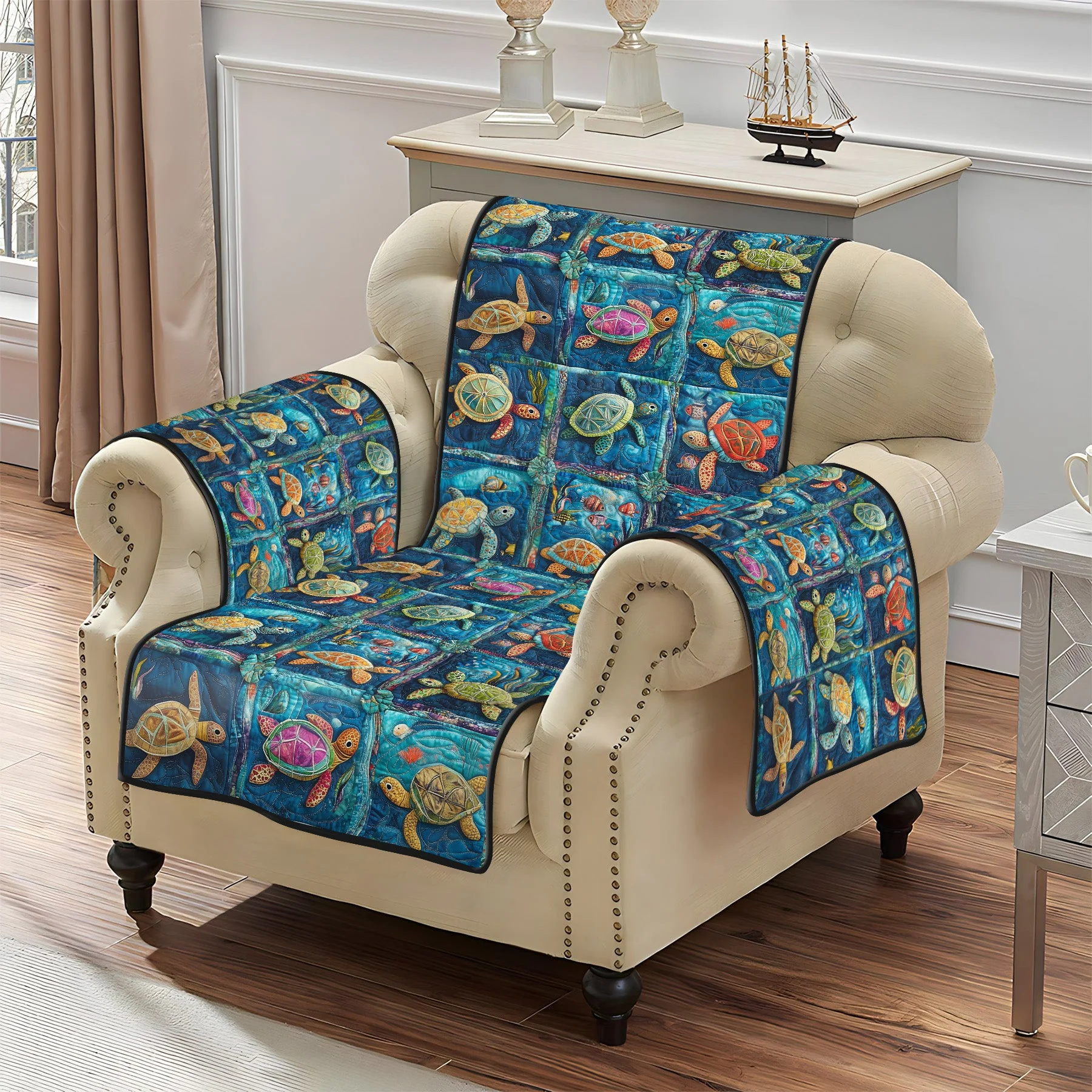 Aquatic Ambiance Quilted Sofa Cover NCU0PT1072